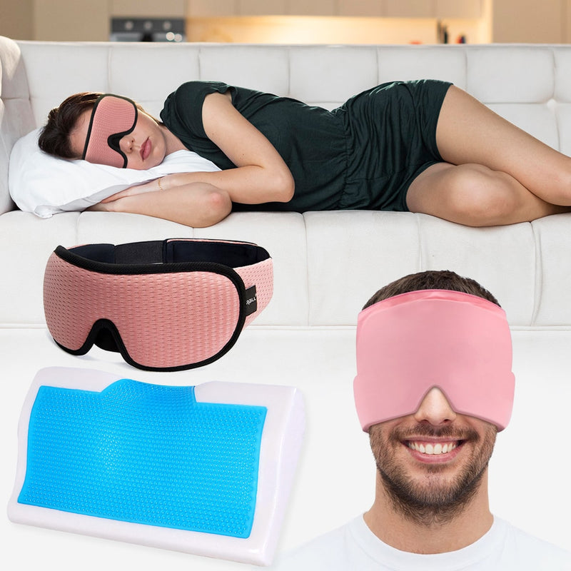 Gesundes Schlafpaket: Sparpaket Migräne Kältetherapie Maske + NapZone™ Schlafmaske + kühlendes Schlafkissen